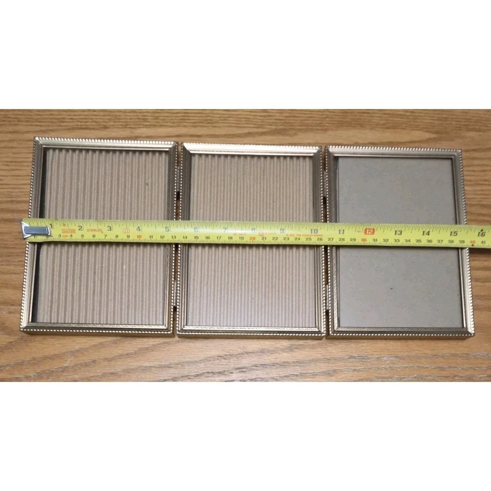 Tri Fold Picture Frame Photo Gold Tone Metal Hinged Vintage Lot Of 3 Cottagecore